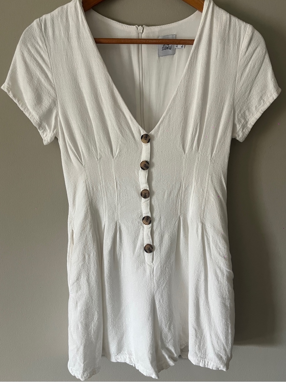 Prince White V-Neck Button Front Short Sleeve Top
